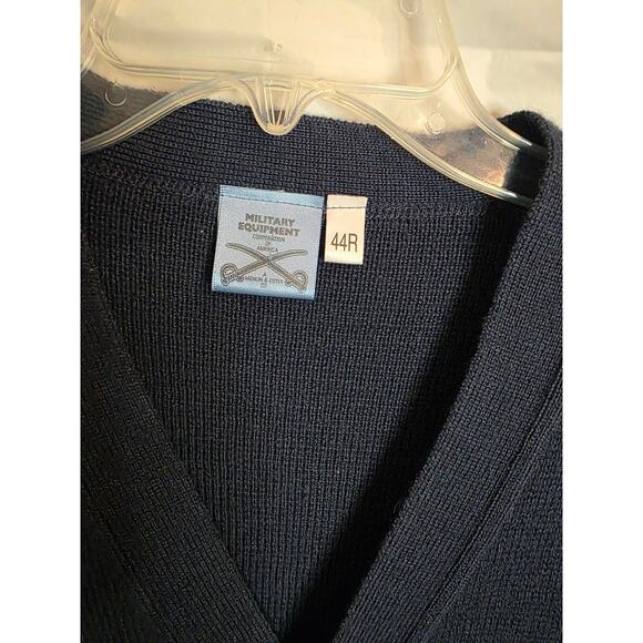 Military Equipment Button Cardigan Sweater Men's 44R Navy Elbow Patch Wool Blend - Picture 2 of 7
